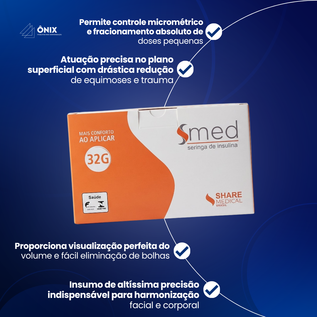 Caixa de Seringa de Insulina SHARE MEDICAL - 0,5mL (c/ Agulha fixa) 32gx6mm  Escala 1 em 1 - Caixa c/100 unidades - imagem 3