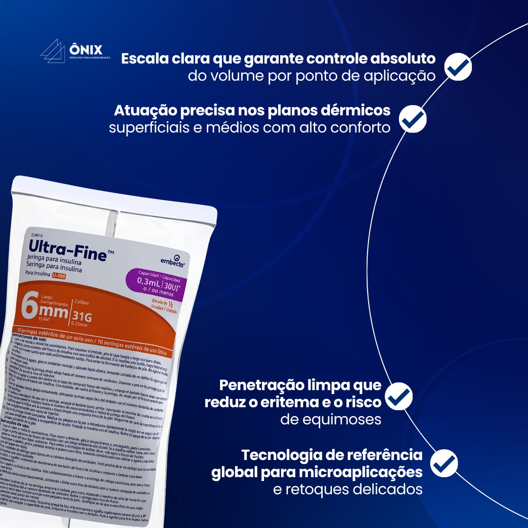 Pacote de seringa de Insulina Ultra Fine EMBECTA - 0,5mL - 50ui - 31G - 8mm (escala de 1 unidade) 10un - imagem 3
