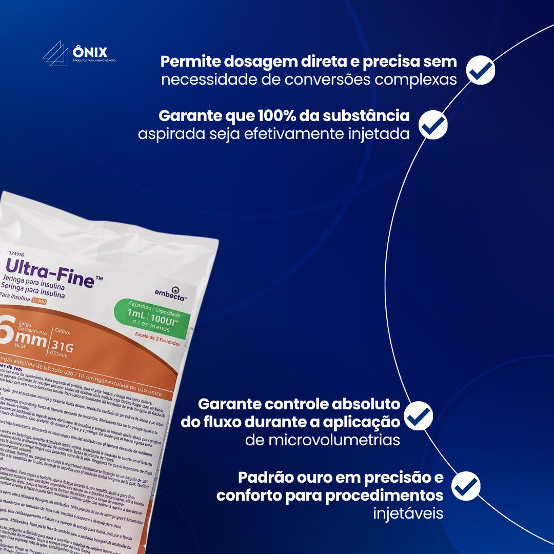 Pacote de seringa de Insulina Ultra Fine EMBECTA  - 1mL - 100ui - 31G - 6mm (escala de 2 unidades) 10un - imagem 2