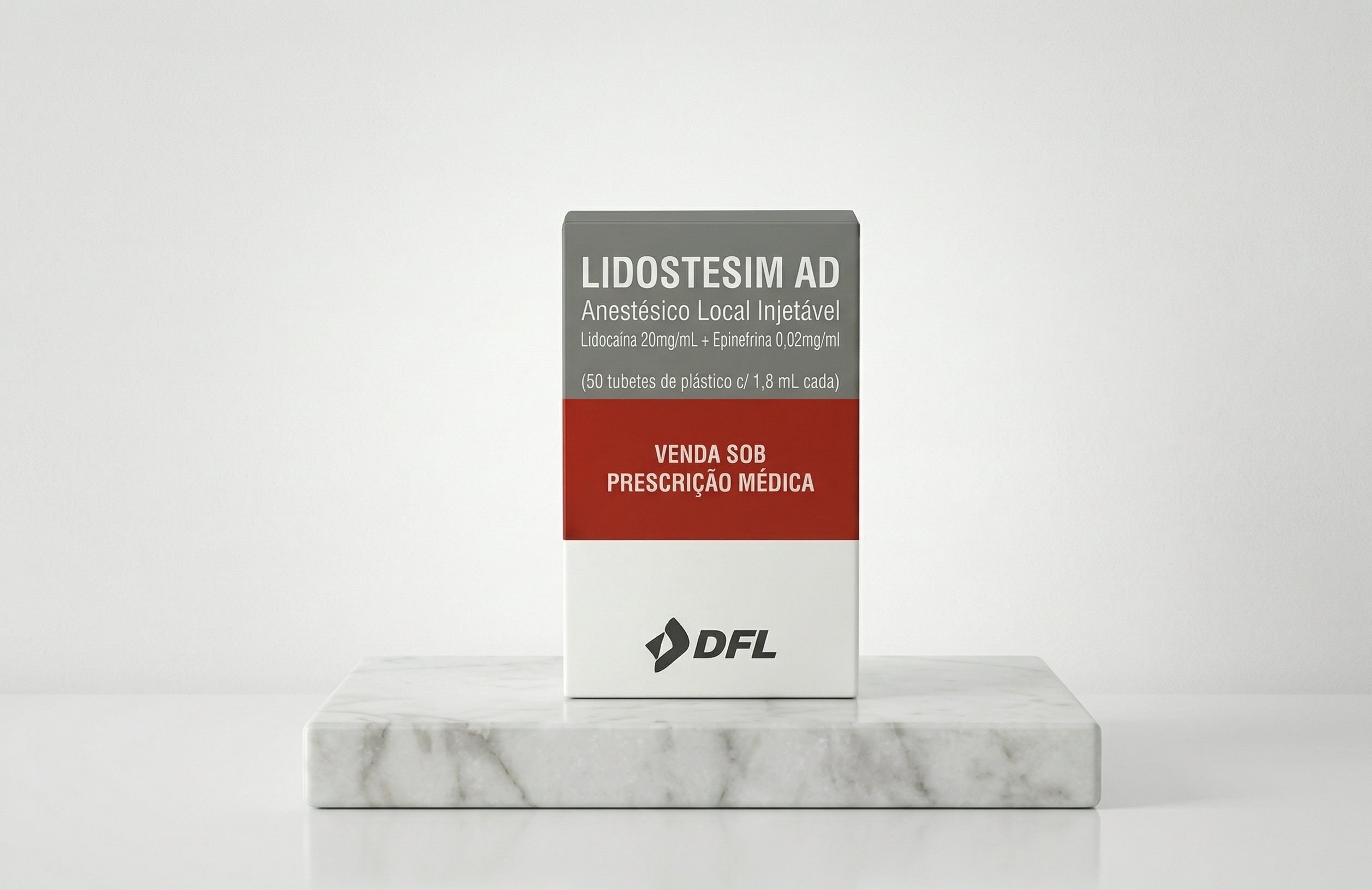 Lidostesim AD - Anestésico Lidocaína 20mg/mL + Epinefrina 0,02mg/ml (50 tubetes de plástico c/ 1,8 mL cada)