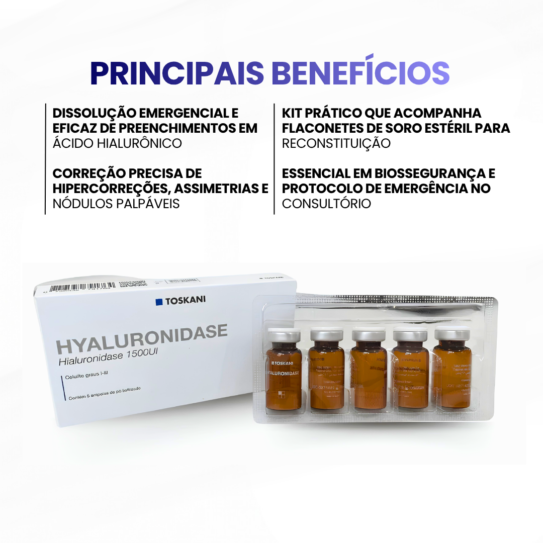 Hyaluronidase 1500UI - Toskani (Caixa com 5 frascos) + 05 Flaconetes de soro 10ml - imagem 2
