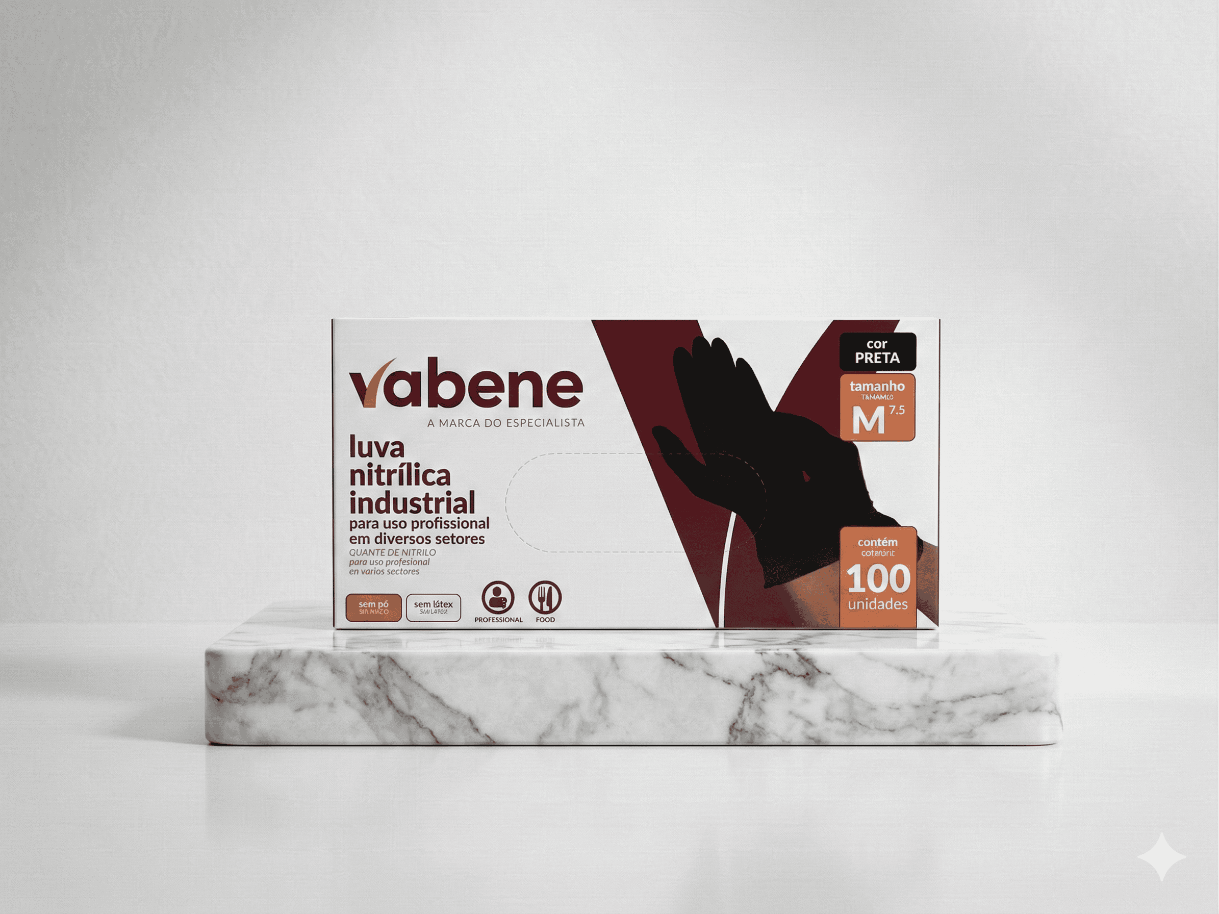 Luva Nitrilica Preta - Tamanho M (100UN) - Vabene