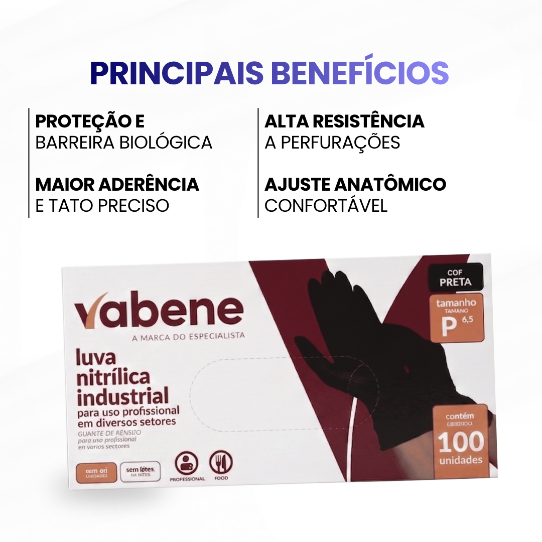 Luva Nitrilica Preta - Tamanho M (100UN) - Vabene - imagem 2