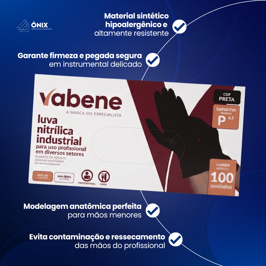 Luva Nitrilica Preta - Tamanho P (100UN) - Vabene - imagem 3