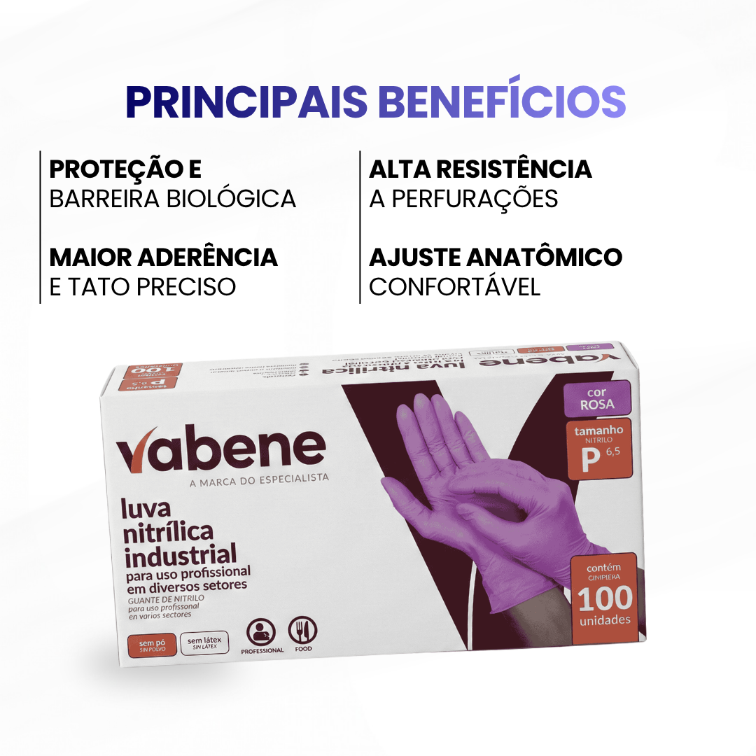 Luva Nitrilica Rosa - Tamanho P (100UN) - Vabene - imagem 2