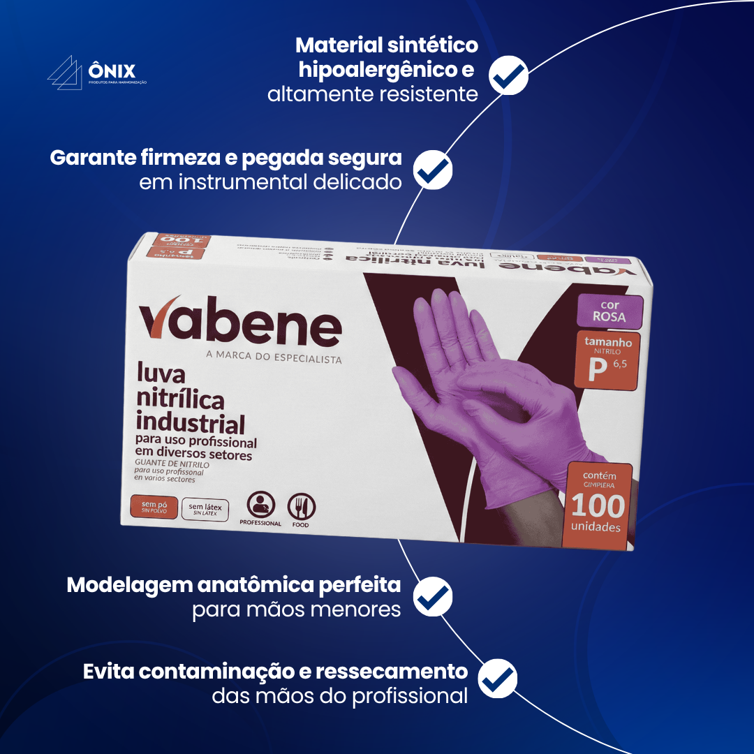 Luva Nitrilica Rosa - Tamanho P (100UN) - Vabene - imagem 3